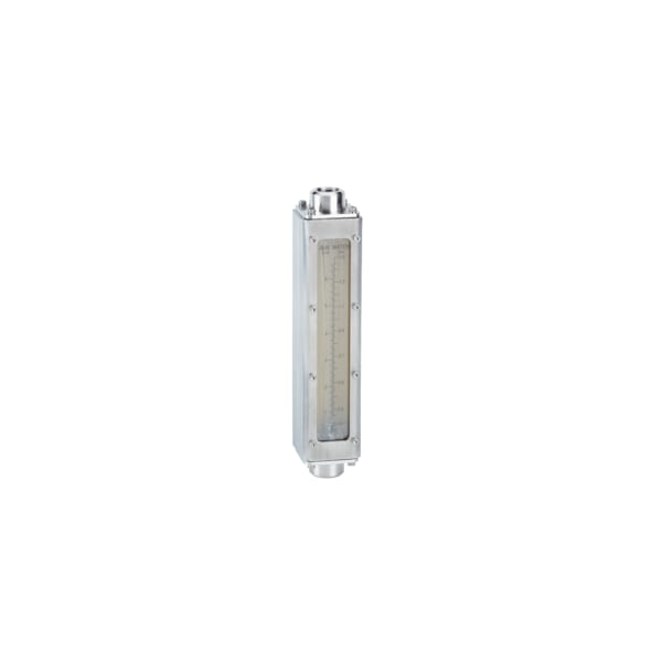 Industrial flowmeter, max flow 1 GPM 3.7 LPM water, 4.2 SCFM 120 LPM air, pressure drop 6in wc